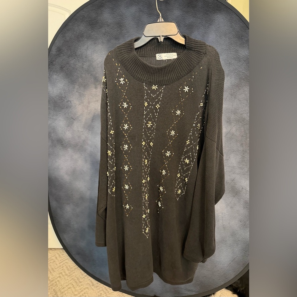 Chic Black Long Sleeve Dress with Embellishments